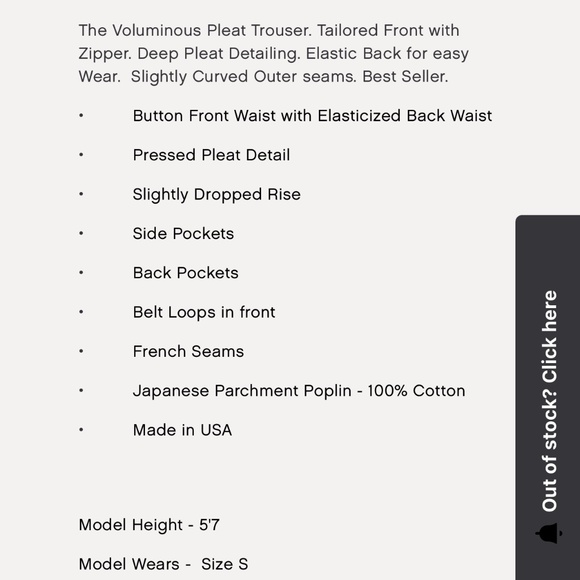 Modern Weaving Voluminous Pleat Trouser Small - Picture 7 of 7